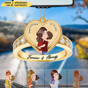 Forever & Always - Personalized Couple Ring Acrylic Ornament, Wedding/ Anniversary Gift Idea For Couple