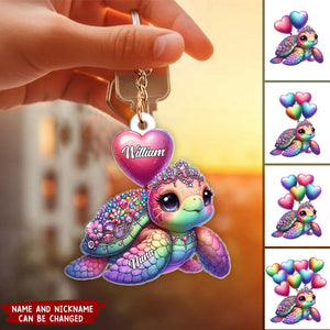 Pretty Sea Turtle Nana Auntie Mom Sweet Heart Balloon Kids Personalized Keychain