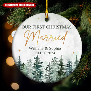 First Christmas Married - Couple Personalized Circle Ceramic Ornament