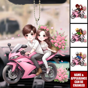 Biker Couple - Personalized Acrylic Car Ornament - Valentine's Day Gift for Him, Gift for Her