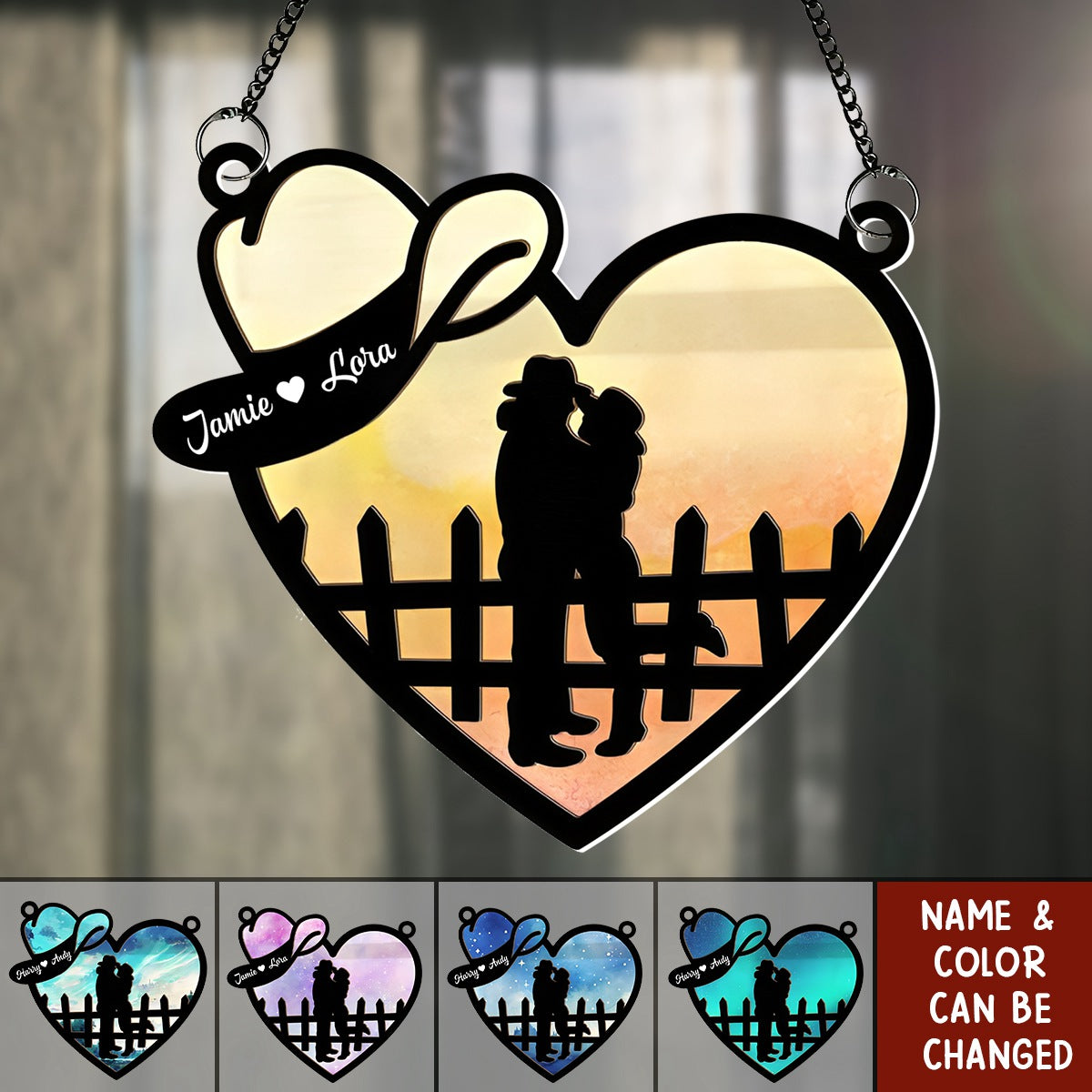 Cowboy And Cowgirl In Love - Personalized Window Hanging Suncatcher Ornament