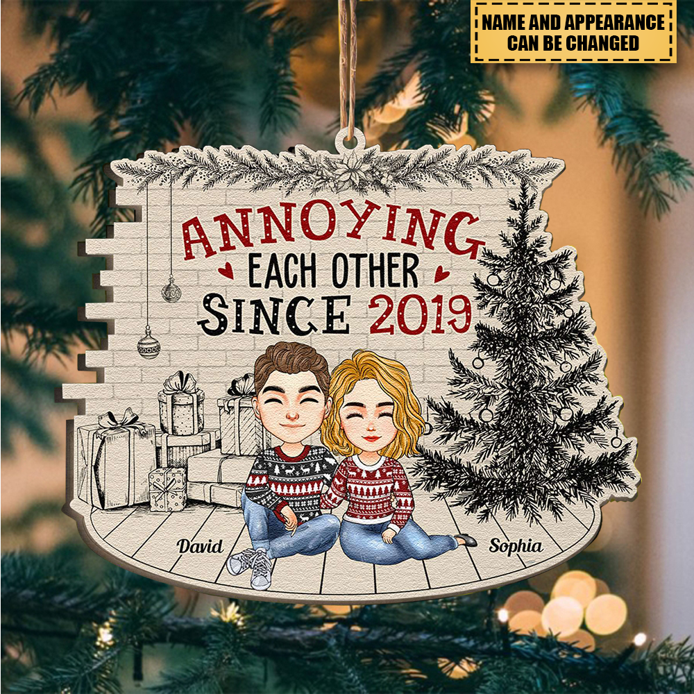 Annoying Each Other  - Personalized Custom Shaped Wooden Ornament