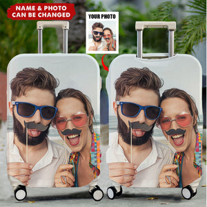 Custom Funny Photo For Friends Family Vacation Traveling - Personalized Photo Luggage Cover