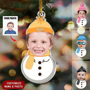 Christmas Snowman With Kids - Personalized Acrylic Photo Ornament