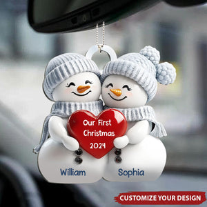 Personalised Couple Snowman Car Ornament - Gift For Her/Him