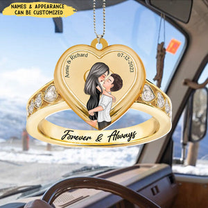 Forever & Always - Personalized Couple Ring Acrylic Ornament, Wedding/ Anniversary Gift Idea For Couple