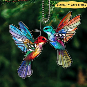 Dad Mom Stained Glass Hummingbird Memorial Keepsake Personalized Acrylic Ornament