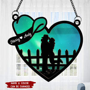 Cowboy And Cowgirl In Love - Personalized Window Hanging Suncatcher Ornament