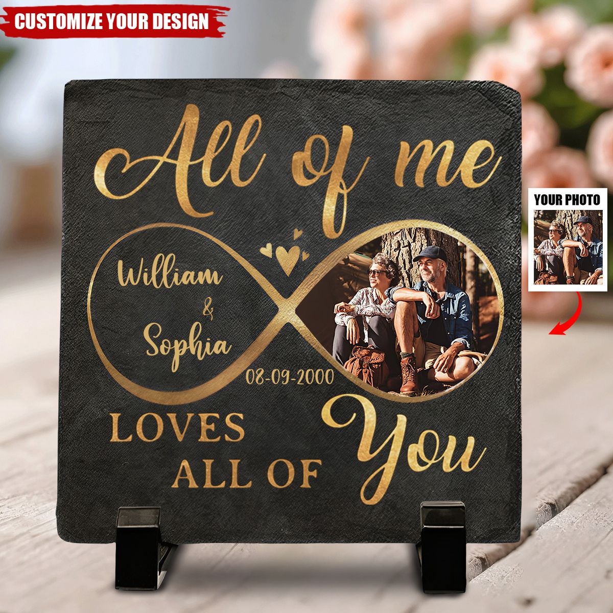 Custom Photo All Of Me Loves All Of You - Couple Personalized Square Shaped Stone With Stand