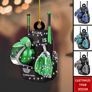 Custom Baseball Bag With Helmet & Gloves - Personalized Acrylic Christmas Ornament, Gift For Baseball Players