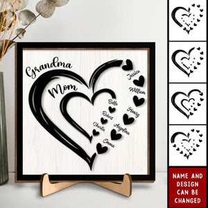 Grandma Mom Heart In Heart Personalized Wooden Plaque, Mother's Day Gift For Mom