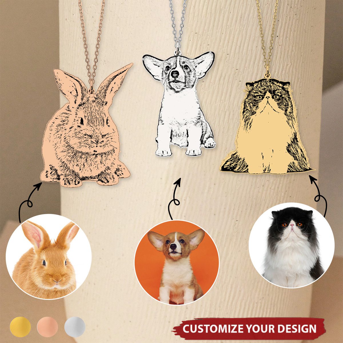 Custom Pet Portrait Necklace - Personalized Memorial Dog&Cat Necklace