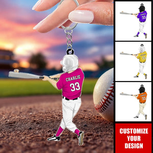 Personalized Baseball Boy Acrylic Keychain, BaseBall Player Keychain