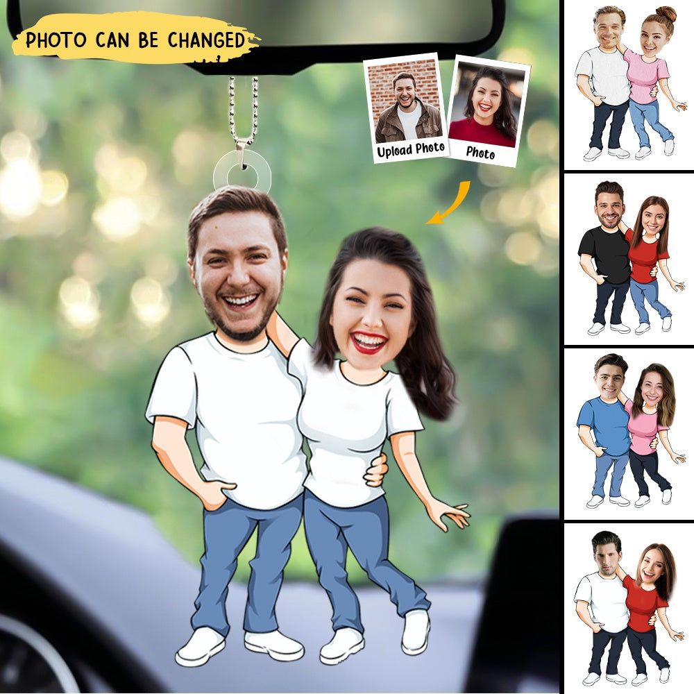 Hubby & Wifey - Personalized Photo Matching Car Ornament