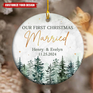 First Christmas Married - Couple Personalized Circle Ceramic Ornament