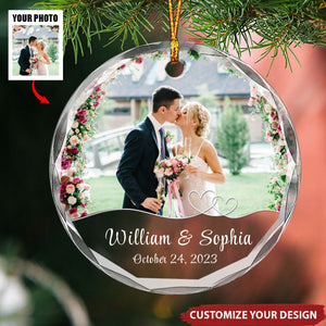 Custom Photo Love At First Sight - Couple Personalized Circle Glass Ornament