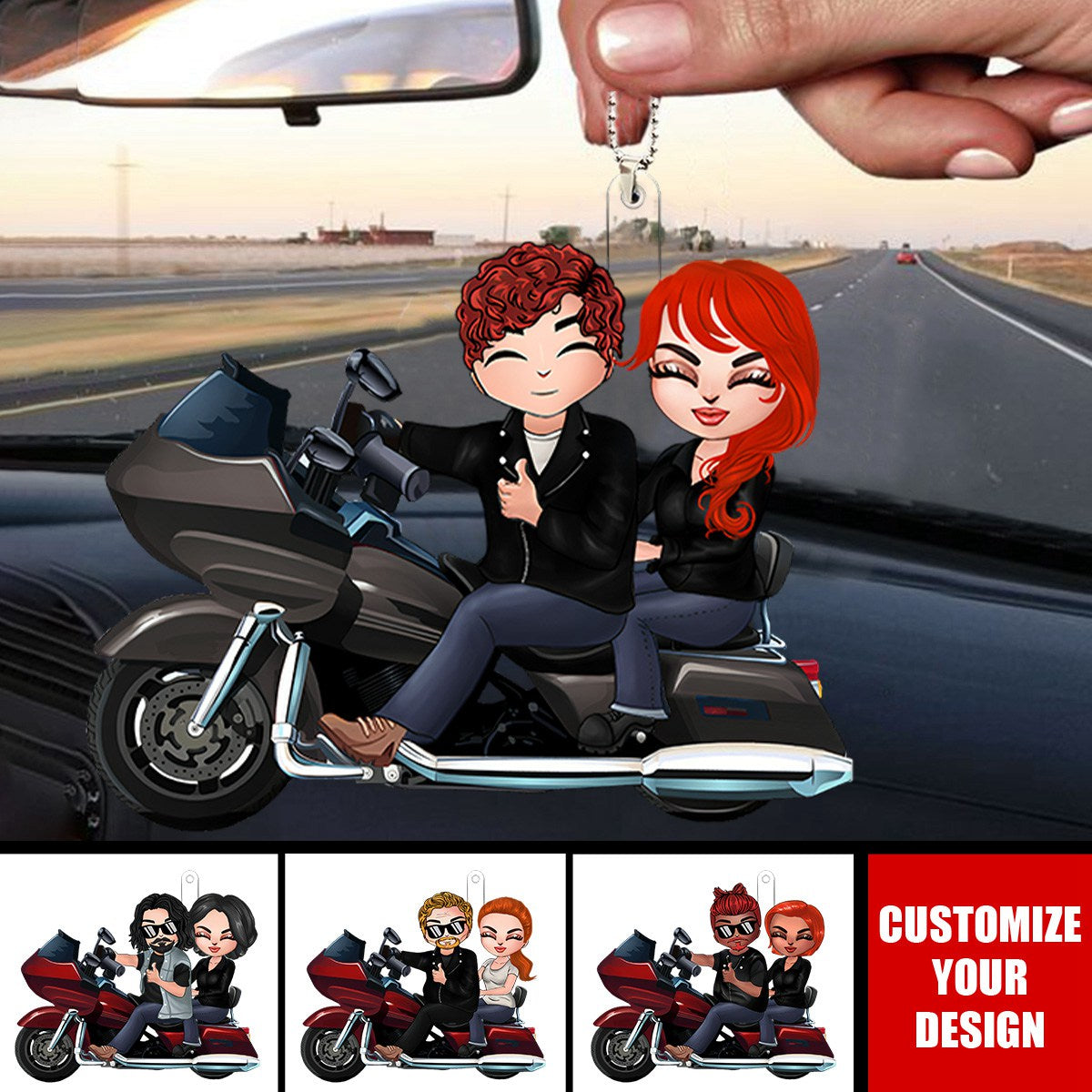 Biker Couple - Personalized Couples Car Ornament - Valentine's Day Gift