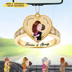 Forever & Always - Personalized Couple Ring Acrylic Ornament, Wedding/ Anniversary Gift Idea For Couple