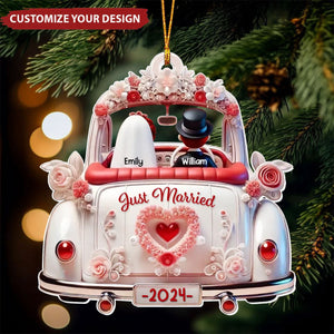 First Christmas Married Couple In Wedding Car Personalized Acrylic Ornament