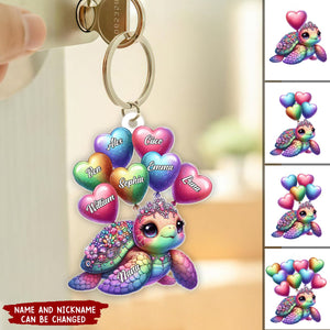 Pretty Sea Turtle Nana Auntie Mom Sweet Heart Balloon Kids Personalized Keychain