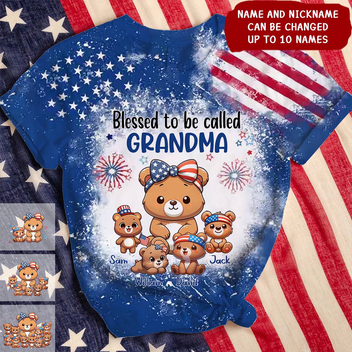 Custom 4th Of July Grandma Mom Bear Personalized T-Shirt