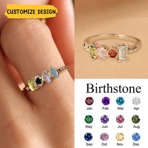 Personalized Multiple Stones Family Ring, Vintage Milgrain Ring