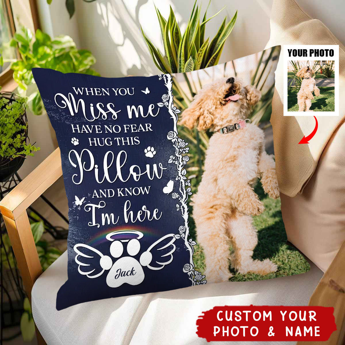 Know I'm Here Custom Pet Photo Memorial Personalized Pillow