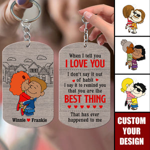 Adorable Cartoon Couple Personalized Stainless Steel Keychain