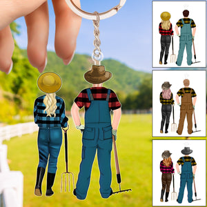 Personalized Couples Keychain - Farmer Keychain, Farmer Family Couple