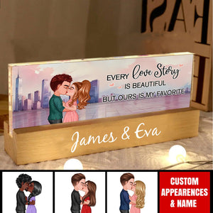 Couple Kissing Skyline Personalized Acrylic Block LED Night Light, Heartfelt Gift For Couple