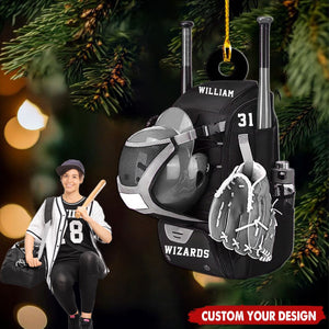 Custom Baseball Bag With Helmet & Gloves - Personalized Acrylic Christmas Ornament, Gift For Baseball Players