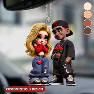 3D Effect Y2K Couple Personalized Acrylic Car Ornament, Valentine's Day Gift For Couple, for him, for her