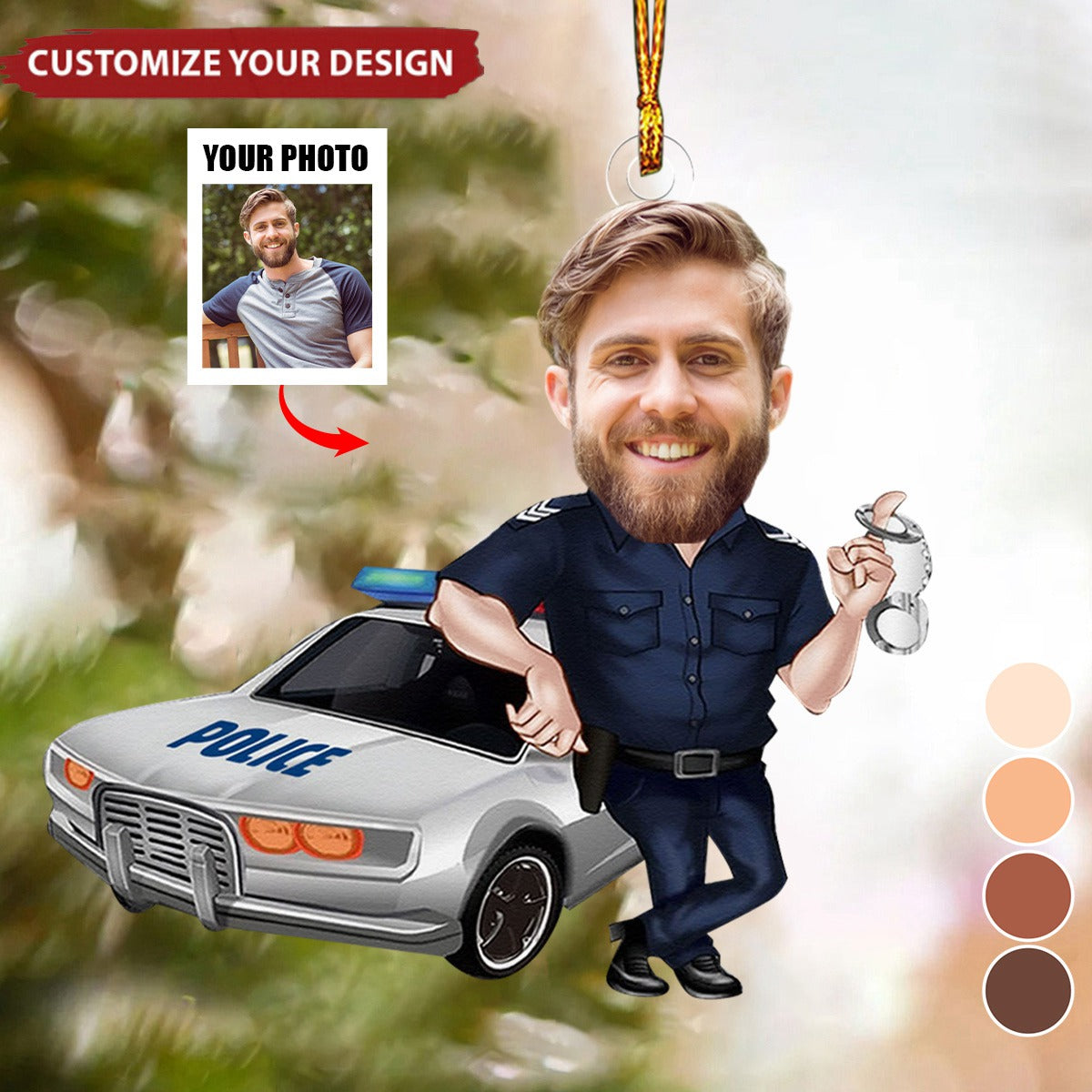 Personalized Policeman Caricature Ornament, Boyfriend Gift, Cartoon Portrait, Cop Bobblehead