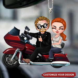 Biker Couple - Personalized Couples Car Ornament - Valentine's Day Gift