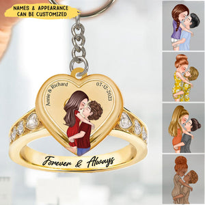 Forever & Always - Personalized Couple Ring Acrylic Keychain, Wedding/ Anniversary Gift Idea For Couple