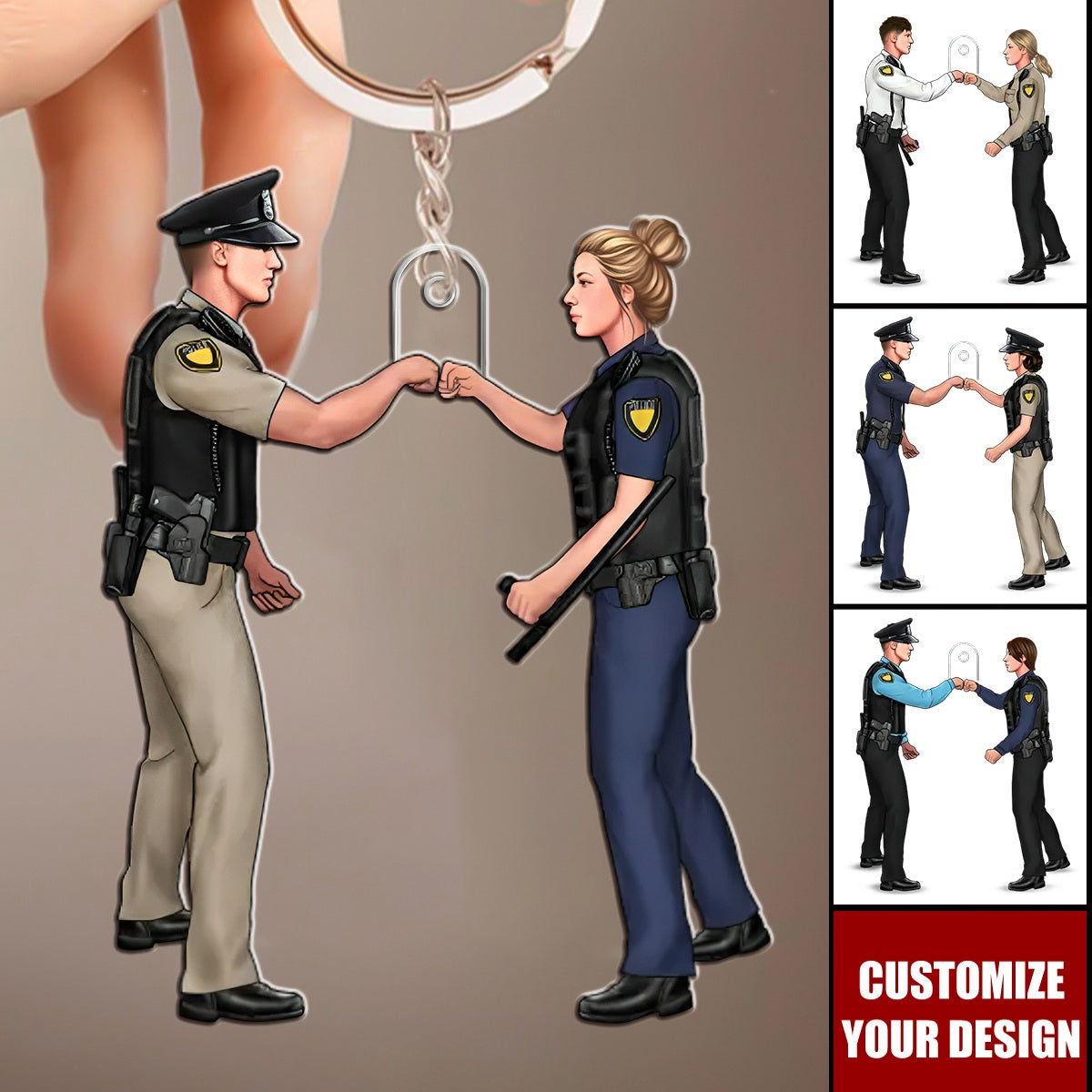 Police Officer Couple - Personalized Acrylic Keychain - Police Officer Gifts