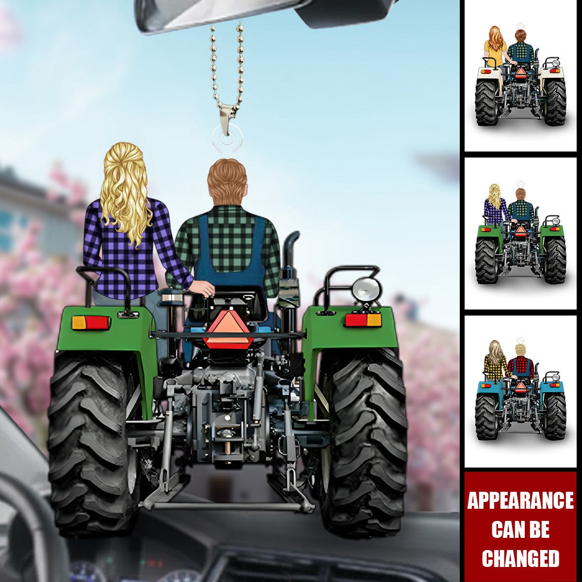 Tractor Driving Couple - Personalized Acrylic Car Ornament - Gift For Farmers