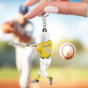 Personalized Baseball Boy Acrylic Keychain, BaseBall Player Keychain