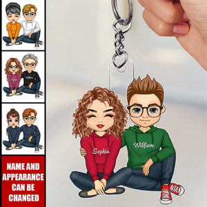 Couples Sitting Together With Smile Personalized Keychain