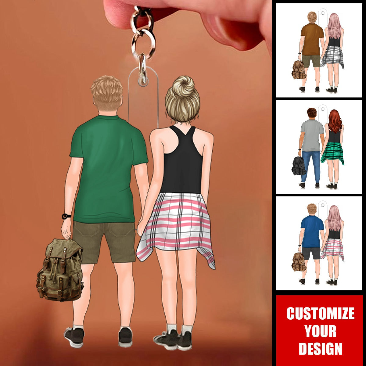 Personalized Keychain - Hiking Couple - Gift For Hikers Lovers