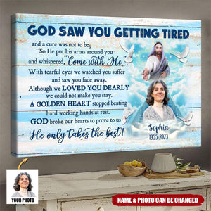 Memorial Canvas - Personalized Canvas Prints - Upload Photo, God Saw You Getting Tired