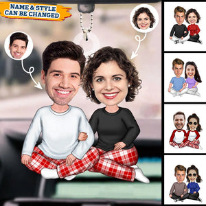 Couple Sitting Hugging - Personalized Photo Car Ornament