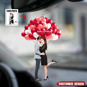 Custom Photo Couple Love Balloon - Personalized Acrylic Photo Car Ornament