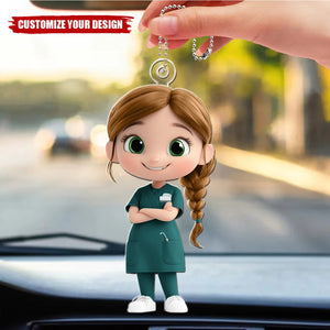 Cute Nurse Girl - Personalized Acrylic Car Ornament - Gifts For Nurses