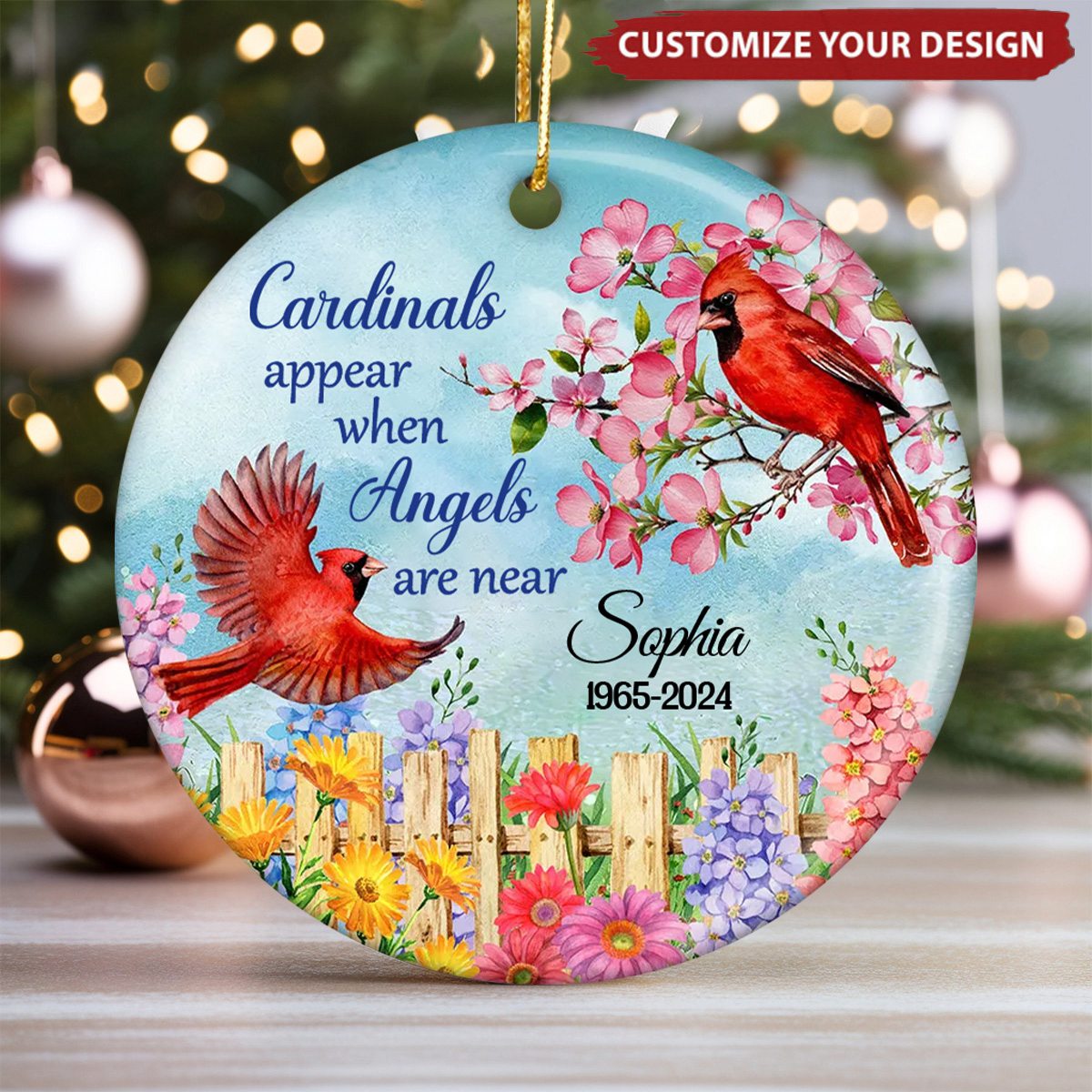 Cardinal Flowers Memorial Personalized Circle Ornament