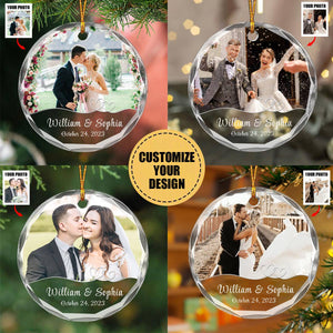 Custom Photo Love At First Sight - Couple Personalized Circle Glass Ornament