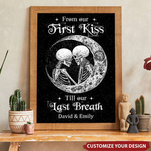 Skeleton Skull Couple I Love You To The Moon And Back Personalized Vertical Poster