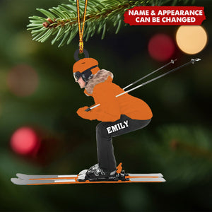 Custom Name Skier Ornament, Personalized Christmas Ornament For Ski Lovers