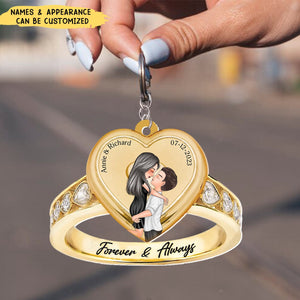 Forever & Always - Personalized Couple Ring Acrylic Keychain, Wedding/ Anniversary Gift Idea For Couple