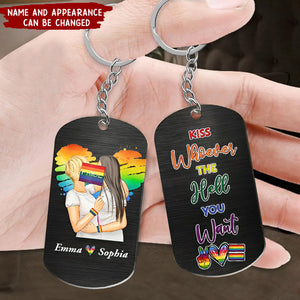 Personalized Gifts For LGBT Couple Keychain Kiss Whoever The Hell You Want